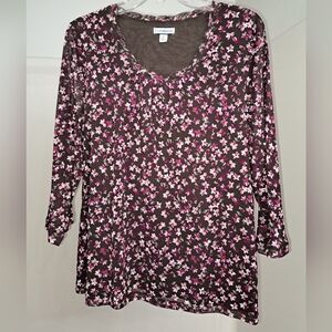 Croft & Barrow Floral Pink and Brown Women's Top